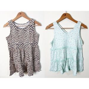 Love, Fire Nordstrom Mint Ditsy Floral Tunic Top & Leopard Dress Bundle Large